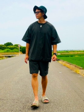 「GU（ジーユー）のアイテム（帽子）」を使った、nobutanchinさん（メンズ・173cm）の夏コーディネート