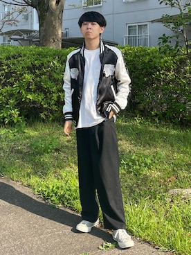 「大学生」｜「アイテム（スタジャン）」を使った、ゆうきくんさん（メンズ・163cm）の春コーディネート