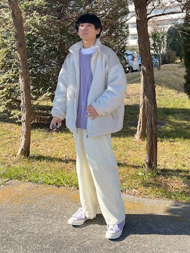 「アイテム（ブルゾン、ホワイト系）」を使った、ゆうきくんさん（メンズ・163cm）の冬コーディネート