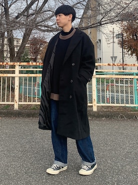 「CASPER JOHN（キャスパージョン）のMelton Double Chesterfield Coat/メルトンダブルチェスターコート（チェスターコート）」を使った、ゆうきくんさん（メンズ・163cm）の冬コーディネート