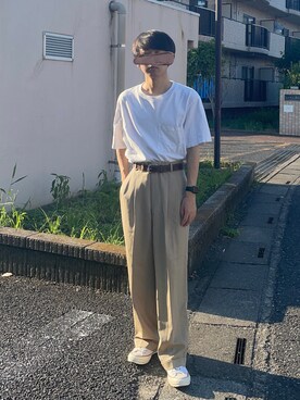 「みんなの白Tフェス」｜「アイテム（スラックス）」を使った、ゆうきくんさん（メンズ・163cm）の夏コーディネート