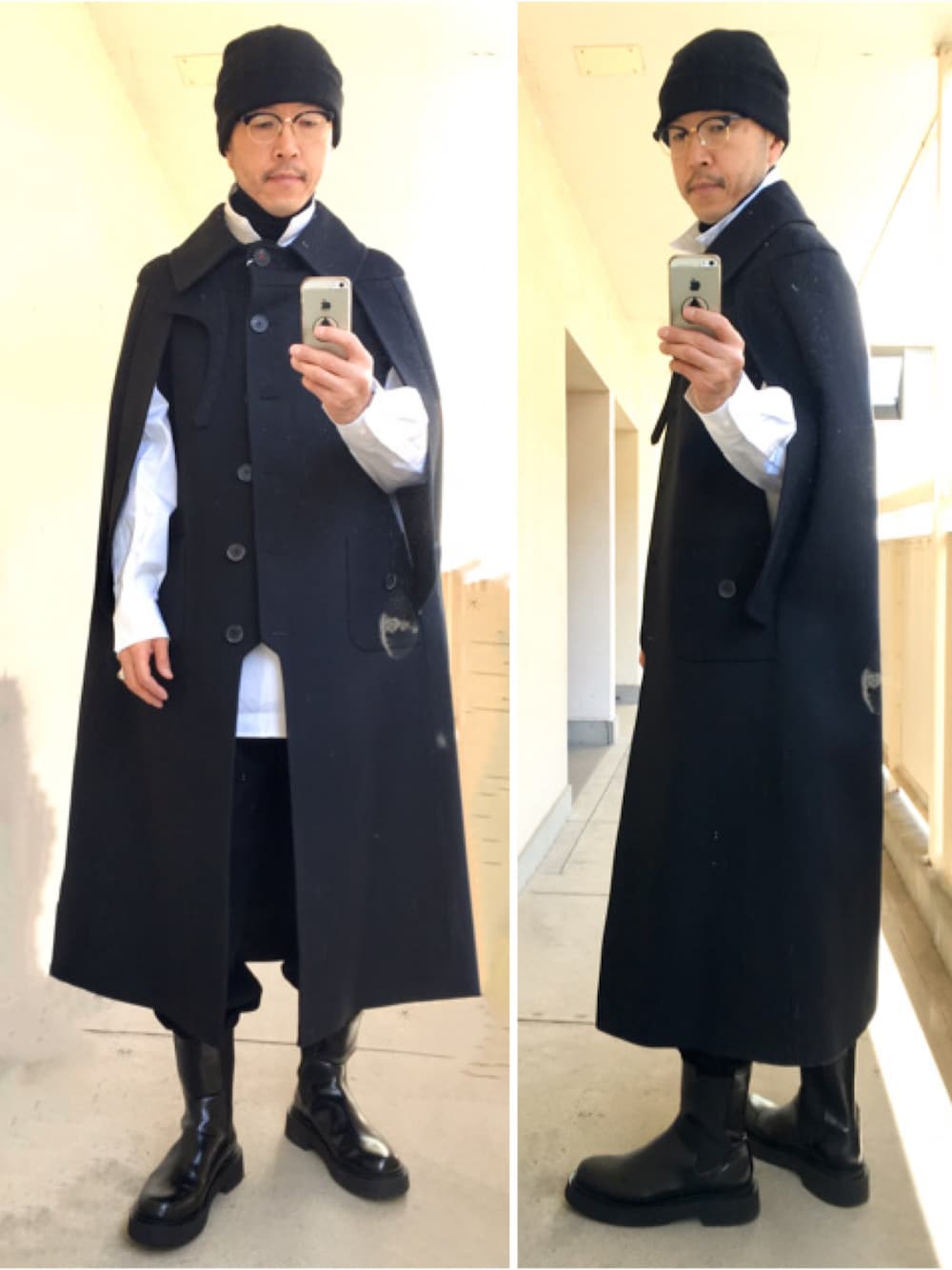 「UNIQLOの+J スピーマコットンオーバーサイズスタンドカラーシャツ サイズ XL（シャツ/ブラウス、ホワイト系）」を使った、MASASHI TAKEMOTOさん（メンズ・177cm）の冬コーディネートの1枚目の写真