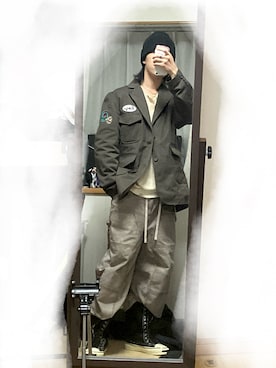 「KAMIYA（カミヤ）のアイテム」を使った、どらどら×2さん（メンズ・180cm）の冬コーディネート