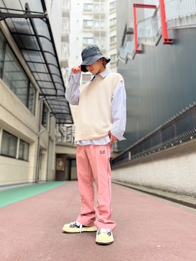 「WHITELAND（ホワイトランド）のアイテム（ベスト）」を使った、幸太郎さん（メンズ・170cm）の春コーディネート