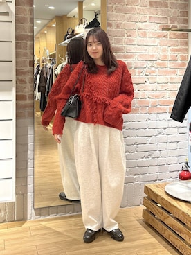 「アイテム（ポロシャツ、レッド系）」を使った、ncy03さん（レディース・158cm）の秋コーディネート