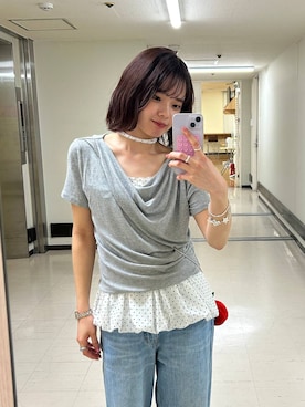 「LOWRYS FARM（ローリーズファーム）のワイドストレートデニムパンツ　607883（デニムパンツ、ブルー系）」を使った、ncy03さん（レディース）の春コーディネート