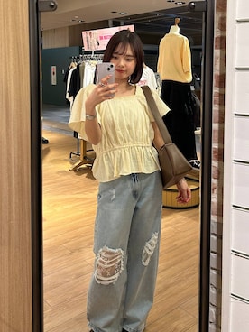 「LOWRYS FARM（ローリーズファーム）のレースデニム　601055（デニムパンツ、ブルー系）」を使った、ncy03さん（レディース）の春コーディネート