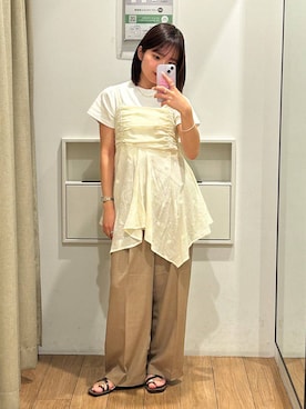 「LOWRYS FARM（ローリーズファーム）のフライスチビＴＥＥ 637055（Tシャツ/カットソー、ホワイト系）」を使った、ncy03さん（レディース）の夏コーディネート