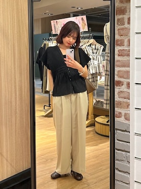 「LOWRYS FARM（ローリーズファーム）のスタイルＵＰクロスカップキャミ　100757（Tシャツ/カットソー、ブラック系）」を使った、ncy03さん（レディース）の春コーディネート