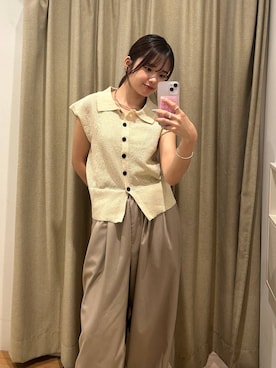 「LOWRYS FARM（ローリーズファーム）のメランンジポロフレンチスリーブ　1045953（ベスト、ホワイト系）」を使った、ncy03さん（レディース）の夏コーディネート