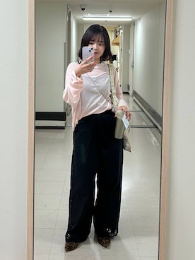 「LOWRYS FARM（ローリーズファーム）のスタイルＵＰクロスカップキャミ　100757（Tシャツ/カットソー、ホワイト系）」を使った、ncy03さん（レディース）の春コーディネート