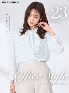 「GALLORIA（ギャローリア）の【キレメクパンツ】２wayストレッチ　さらっと快適　麻調ワイドパンツ（その他パンツ、ベージュ系）」を使った、GALLORIAさん（レディース・165cm）の春コーディネート