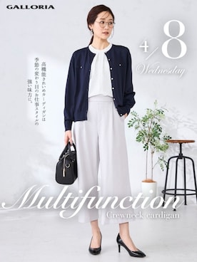 「GALLORIA（ギャローリア）の【洗濯機で洗える・接触冷感】タックブラウス（シャツ/ブラウス、ホワイト系）」を使った、GALLORIAさん（レディース・165cm）の春コーディネート