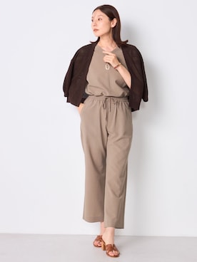 「GALLORIA（ギャローリア）のブラウス＆パンツ　2点セット（ワンピース、ブラウン系）」を使った、GALLORIAさん（レディース・165cm）の夏コーディネート