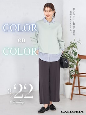 「GALLORIA（ギャローリア）の【伸縮性抜群】ピンタックワイドパンツ（その他パンツ、グレー系）」を使った、GALLORIAさん（レディース・165cm）の春コーディネート