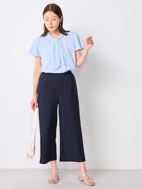 「GALLORIA（ギャローリア）の【接触冷感・マルチストレッチ・ウォッシャブル】ゆるワイドパンツ５８（その他パンツ、ブルー系）」を使った、GALLORIAさん（レディース・165cm）の夏コーディネート