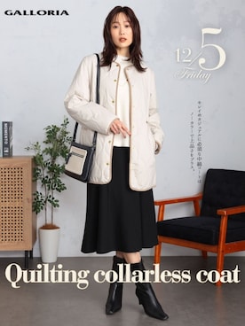 「アイテム（ノーカラーコート）」を使った、GALLORIAさん（レディース・165cm）の冬コーディネート