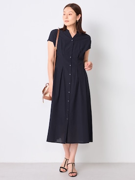 「GALLORIA（ギャローリア）の【接触冷感・ウォッシャブル】前開きワンピ（ペチコート付）（ワンピース、ブルー系）」を使った、GALLORIAさん（レディース・165cm）の夏コーディネート