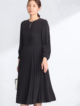 「GALLORIA（ギャローリア）の前タックプリーツワンピース（ワンピース、ブラック系）」を使った、GALLORIAさん（レディース・165cm）の春コーディネート