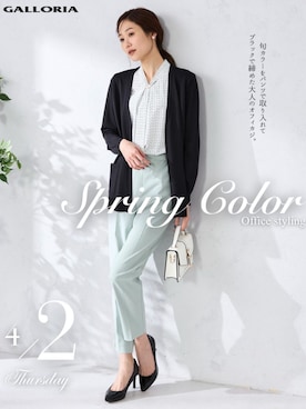 「GALLORIA（ギャローリア）の【洗濯機で洗える・ＵVカット・接触冷感】ロングトッパーカーディガン（カーディガン/ボレロ、ブラック系）」を使った、GALLORIAさん（レディース・165cm）の春コーディネート