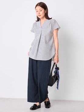 「GALLORIA（ギャローリア）の【接触冷感】ドロストワイドパンツ６５（その他パンツ、グレー系）」を使った、GALLORIAさん（レディース・165cm）の夏コーディネート