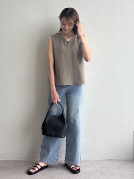 「GALLORIA（ギャローリア）のブラウス＆パンツ　2点セット（ワンピース、ブラウン系）」を使った、GALLORIAさん（レディース・165cm）の夏コーディネート