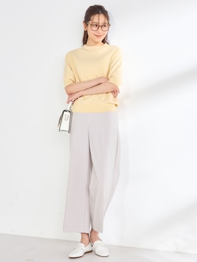 「GALLORIA（ギャローリア）の【洗濯機で洗える・ＵVカット・接触冷感】パフ袖ニット（ニット/セーター、イエロー系）」を使った、GALLORIAさん（レディース・165cm）の春コーディネート