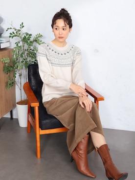 「アイテム（スカート、ベージュ系）」を使った、GALLORIAさん（レディース・165cm）の冬コーディネート