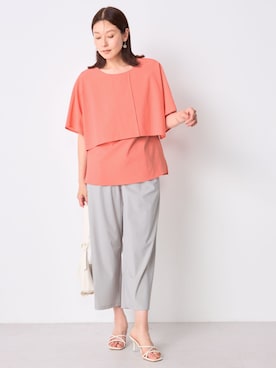 「GALLORIA（ギャローリア）の【接触冷感・ウォッシャブル】ケープ風ブラウス（シャツ/ブラウス、オレンジ系）」を使った、GALLORIAさん（レディース・165cm）の夏コーディネート