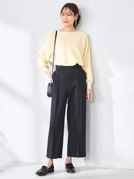 「GALLORIA（ギャローリア）の【伸縮性抜群】ピンタックワイドパンツ（その他パンツ、ブラック系）」を使った、GALLORIAさん（レディース・165cm）の春コーディネート