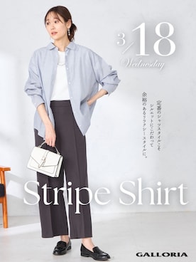 「GALLORIA（ギャローリア）の【伸縮性抜群】ピンタックワイドパンツ（その他パンツ、グレー系）」を使った、GALLORIAさん（レディース・165cm）の春コーディネート