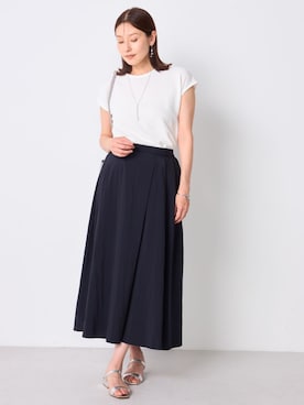 「GALLORIA（ギャローリア）のふくれネックレス付フレンチプルオーバー（Tシャツ/カットソー、ホワイト系）」を使った、GALLORIAさん（レディース・165cm）の夏コーディネート