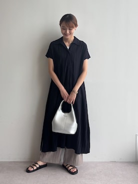 「GALLORIA（ギャローリア）の【接触冷感】ドロストワイドパンツ６５（その他パンツ、ブラウン系）」を使った、GALLORIAさん（レディース・165cm）の夏コーディネート