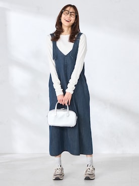 「GALLORIA（ギャローリア）の袖シャーリングカットソー（Tシャツ/カットソー、ホワイト系）」を使った、GALLORIAさん（レディース・165cm）の春コーディネート