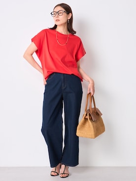 「GALLORIA（ギャローリア）のゆるシルエットプルオーバー（Tシャツ/カットソー、レッド系）」を使った、GALLORIAさん（レディース・165cm）の夏コーディネート