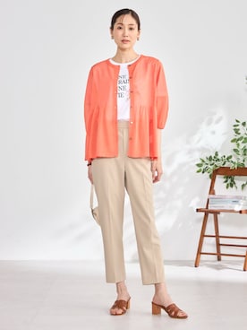 「GALLORIA（ギャローリア）の【キレメクパンツ】２ＷＡＹストレッチ･接触冷感 テーパードパンツ（その他パンツ、ベージュ系）」を使った、GALLORIAさん（レディース・165cm）の春コーディネート