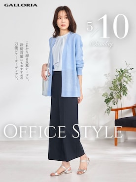 「GALLORIA（ギャローリア）の【吸汗速乾・マルチストレッチ】ラッフルブラウス（シャツ/ブラウス、ブルー系）」を使った、GALLORIAさん（レディース・165cm）の春コーディネート