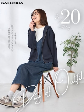 「GALLORIA（ギャローリア）の袖シャーリングカットソー（Tシャツ/カットソー、ホワイト系）」を使った、GALLORIAさん（レディース・165cm）の春コーディネート