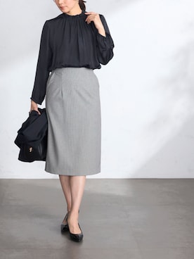 「GALLORIA（ギャローリア）の【セットアップで着られる】フリルブラウス（シャツ/ブラウス、ブルー系）」を使った、GALLORIAさん（レディース・165cm）の春コーディネート