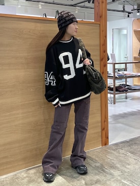 「アイテム（ニットキャップ/ビーニー）」を使った、NARUMIさん（レディース・150cm）の秋コーディネート