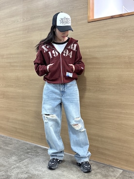 「アイテム（キャップ）」を使った、NARUMIさん（レディース・150cm）の秋コーディネート
