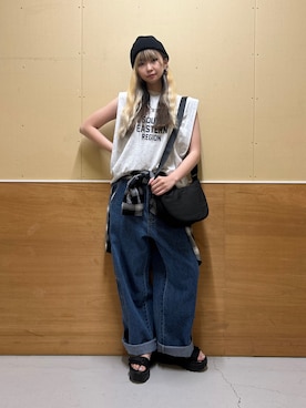 「ストリートカジュアル」｜「アイテム（ニットキャップ/ビーニー）」を使った、みたんさん（レディース・160cm）の夏コーディネート
