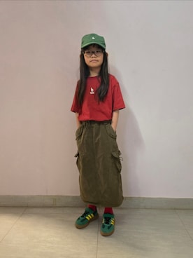 「no brand（ノーブランド）のアイテム（スカート、グリーン系）」を使った、Cressida.Cさん（キッズ・120cm）の夏コーディネート
