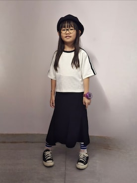 「アイテム（スカート）」を使った、Cressida.Cさん（キッズ・120cm）の夏コーディネート