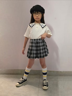 「アイテム（ハンチング/ベレー帽）」を使った、Cressida.Cさん（キッズ・120cm）の夏コーディネート