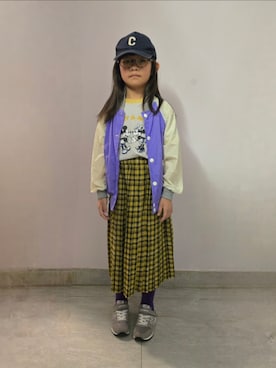 「devirock（デビロック）のチェック柄 プリーツ ロングスカート（スカート）」を使った、Cressida.Cさん（キッズ・120cm）の秋コーディネート