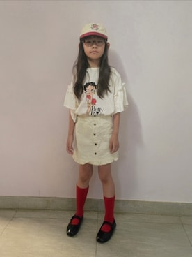 「MARKEY'S（マーキーズ）のアイテム（キャップ、レッド系）」を使った、Cressida.Cさん（キッズ・120cm）の夏コーディネート