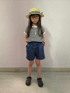 「アイテム（カーゴパンツ）」を使った、Cressida.Cさん（キッズ・120cm）の夏コーディネート