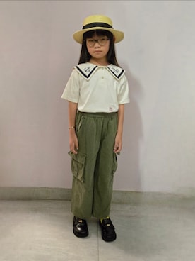 「アイテム（チノパンツ）」を使った、Cressida.Cさん（キッズ・120cm）の夏コーディネート