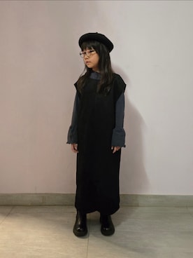 「noneのアイテム（ブーツ、ブラック系）」を使った、Cressida.Cさん（キッズ・120cm）の冬コーディネート